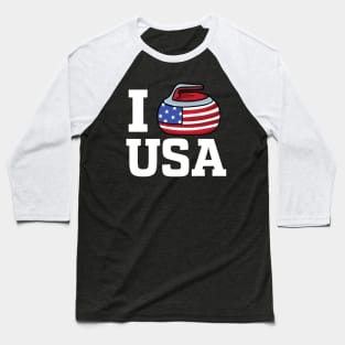 USA curler Broom Winter ice Sports American Flag Curling Baseball T-Shirt